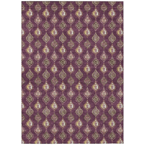 5 X 8 Purple Floral Polyester Area Rug Washable Stain Resistant Indoor Outdoor