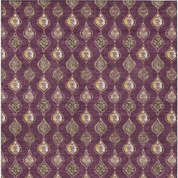 5 X 8 Purple Floral Polyester Area Rug Washable Stain Resistant Indoor Outdoor