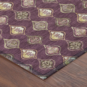 5 X 8 Purple Floral Polyester Area Rug Washable Stain Resistant Indoor Outdoor