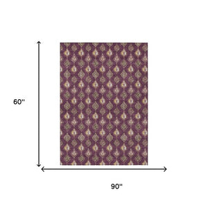 5 X 8 Purple Floral Polyester Area Rug Washable Stain Resistant Indoor Outdoor