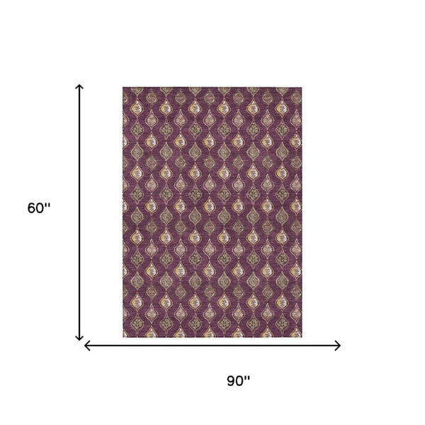5 X 8 Purple Floral Polyester Area Rug Washable Stain Resistant Indoor Outdoor