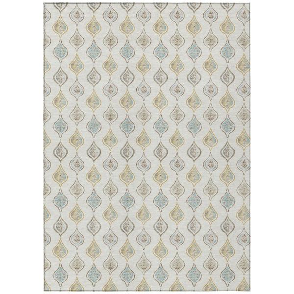 5x8 Floral Ivory Polyester Area Rug Washable Stain Resistant for Patio or Living Room