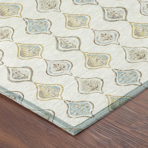 5x8 Floral Ivory Polyester Area Rug Washable Stain Resistant for Patio or Living Room