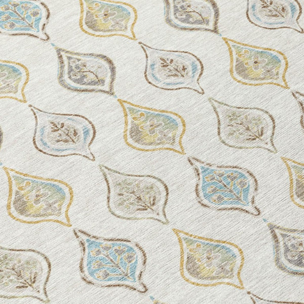 5x8 Floral Ivory Polyester Area Rug Washable Stain Resistant for Patio or Living Room