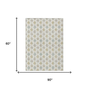 5x8 Floral Ivory Polyester Area Rug Washable Stain Resistant for Patio or Living Room