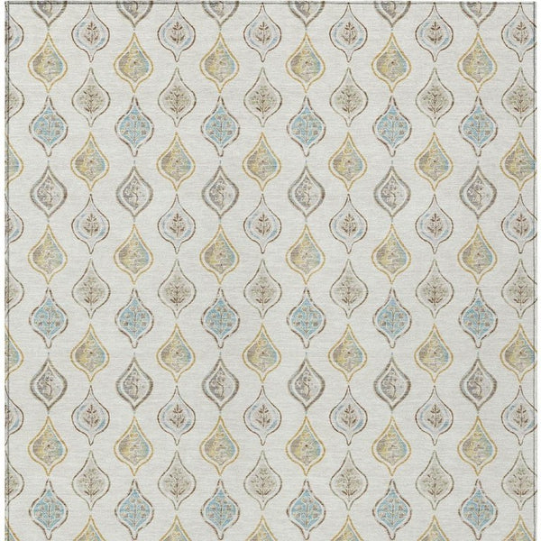 8 X 10 Ivory Floral Polyester Area Rug Stain Resistant for Indoor Outdoor Use