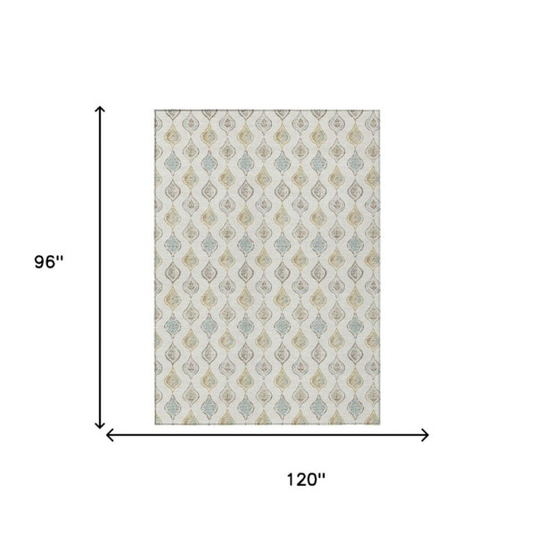 8 X 10 Ivory Floral Polyester Area Rug Stain Resistant for Indoor Outdoor Use
