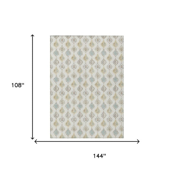 9x12 Ivory Linen Floral Polyester Area Rug Stain Resistant for Indoor Outdoor Use