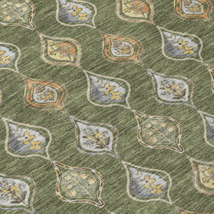 8 Ft Round Floral Polyester Area Rug Olive Green Washable for Patio or Kitchen