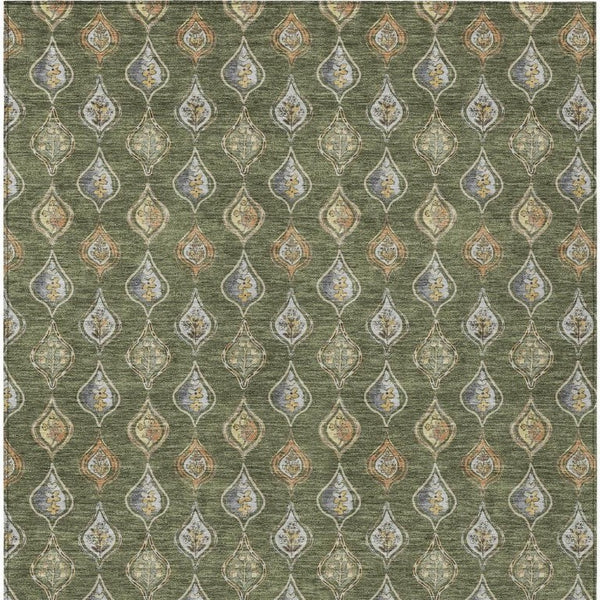 8 X 10 Olive Floral Polyester Area Rug Stain Resistant for Patio or Living Room