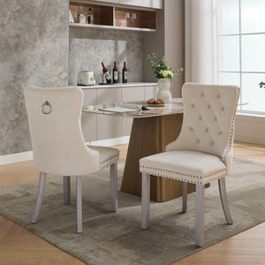English Elm A&a Furniture Nikki Velvet Wingback Dining Chairs Tufted Nailhead Set of Two W1143P179489