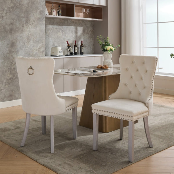 English Elm A&a Furniture Nikki Velvet Wingback Dining Chairs Tufted Nailhead Set of Two W1143P179489