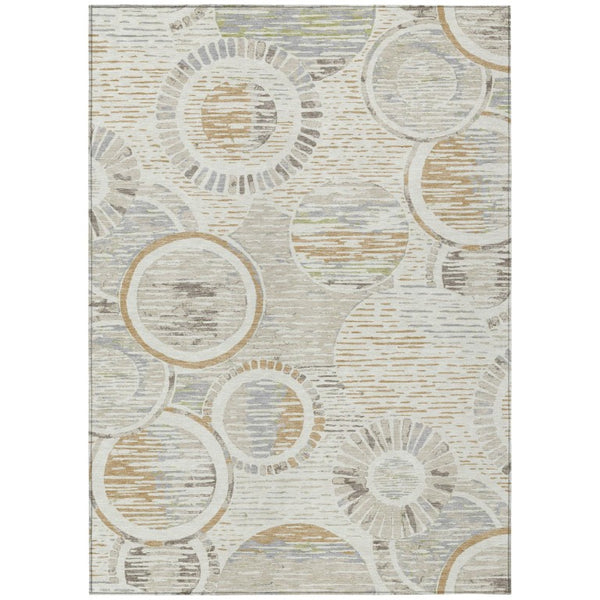 8x10 Geometric Polyester Area Rug Washable Stain Resistant Indoor Outdoor Ivory