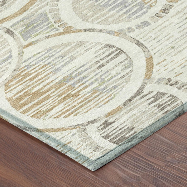 8x10 Geometric Polyester Area Rug Washable Stain Resistant Indoor Outdoor Ivory