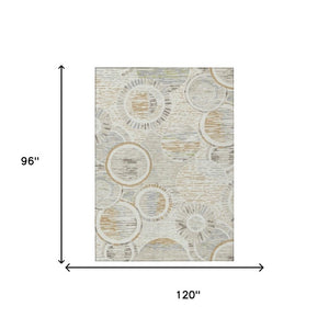 8x10 Geometric Polyester Area Rug Washable Stain Resistant Indoor Outdoor Ivory