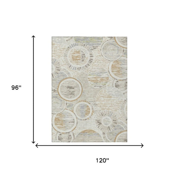 8x10 Geometric Polyester Area Rug Washable Stain Resistant Indoor Outdoor Ivory