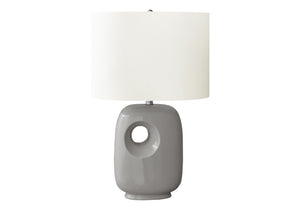 English Elm Lighting, Sculpted Ceramic Table Lamp with Ivory Fabric Shade for Modern Living Spaces Grey B2710P461845