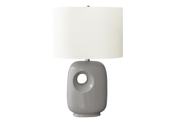 English Elm Lighting, Sculpted Ceramic Table Lamp with Ivory Fabric Shade for Modern Living Spaces Grey B2710P461845