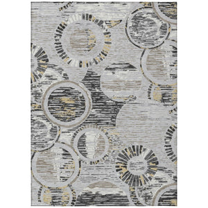 8 X 10 Silver Gray Geometric Polyester Area Rug Washable for Indoor Outdoor Use