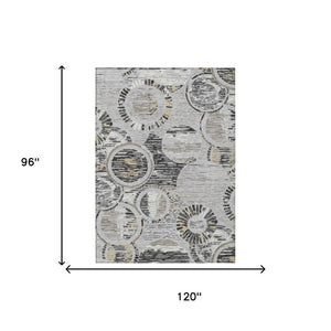 8 X 10 Silver Gray Geometric Polyester Area Rug Washable for Indoor Outdoor Use