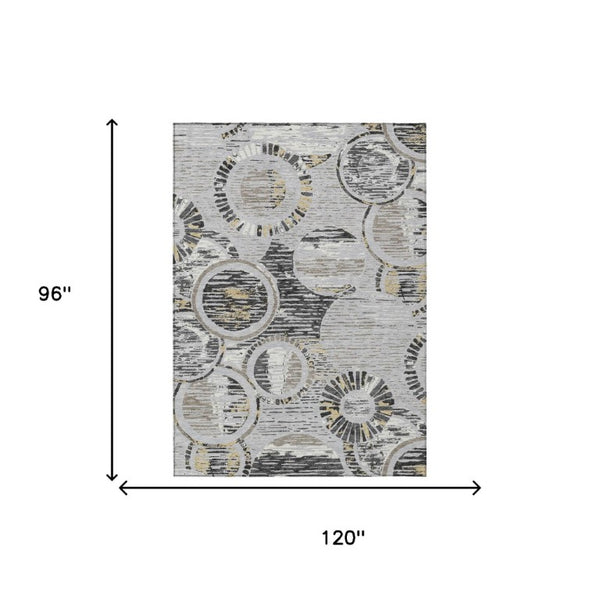 8 X 10 Silver Gray Geometric Polyester Area Rug Washable for Indoor Outdoor Use