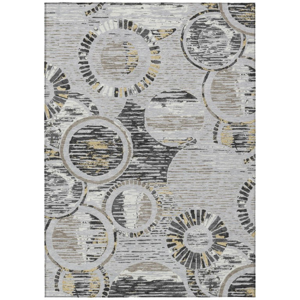 10 Ft X 14 Ft Silver Gray Geometric Polyester Washable Indoor Outdoor Area Rug