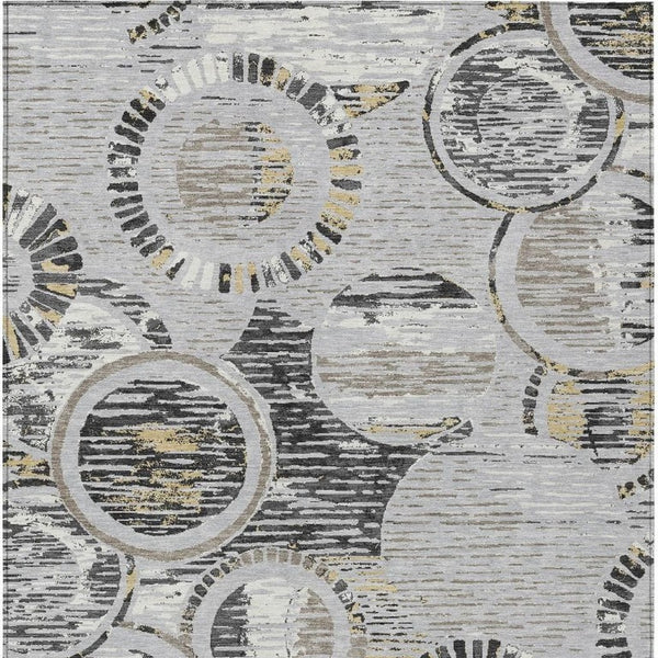 HomeRoots 10 Ft X 14 Ft Silver Gray Geometric Polyester Washable Indoor Outdoor Area Rug 734333