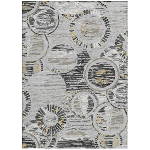 10 Ft X 14 Ft Silver Gray Geometric Polyester Washable Indoor Outdoor Area Rug