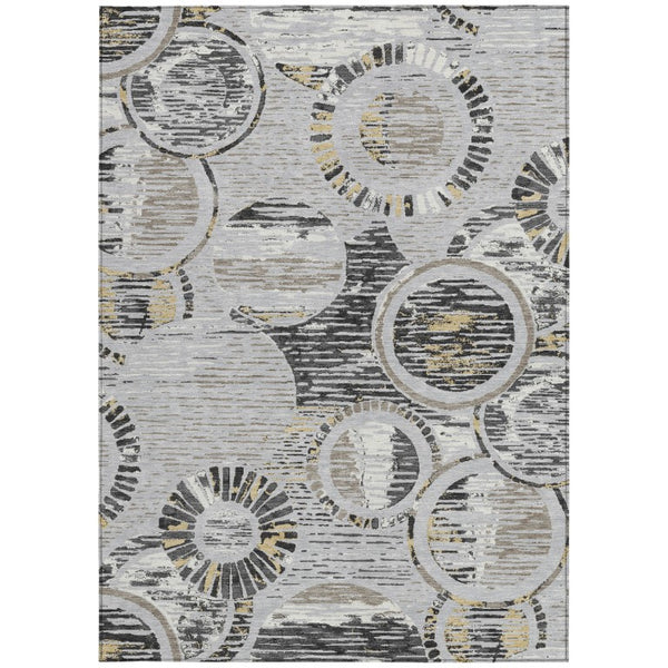 10 Ft X 14 Ft Silver Gray Geometric Polyester Washable Indoor Outdoor Area Rug