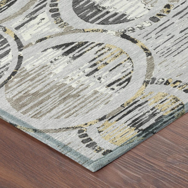 10 Ft X 14 Ft Silver Gray Geometric Polyester Washable Indoor Outdoor Area Rug