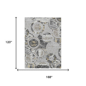 10 Ft X 14 Ft Silver Gray Geometric Polyester Washable Indoor Outdoor Area Rug