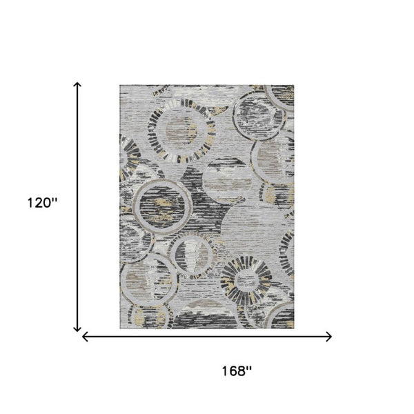 10 Ft X 14 Ft Silver Gray Geometric Polyester Washable Indoor Outdoor Area Rug