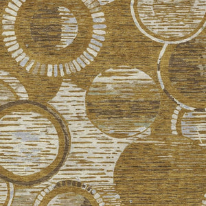 HomeRoots 5x8 Walnut Gold Geometric Polyester Area Rug Washable Stain Resistant Indoor Outdoor 734335