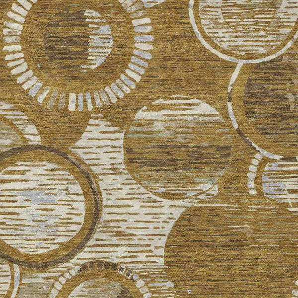 HomeRoots 5x8 Walnut Gold Geometric Polyester Area Rug Washable Stain Resistant Indoor Outdoor 734335