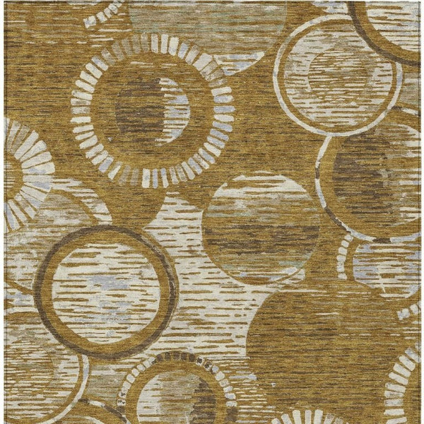 5x8 Walnut Gold Geometric Polyester Area Rug Washable Stain Resistant Indoor Outdoor
