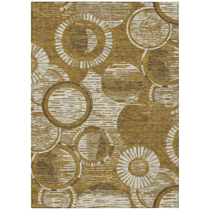 9x12 Walnut Gold Geometric Polyester Area Rug Stain Resistant Indoor Outdoor Use