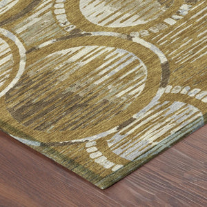 9x12 Walnut Gold Geometric Polyester Area Rug Stain Resistant Indoor Outdoor Use