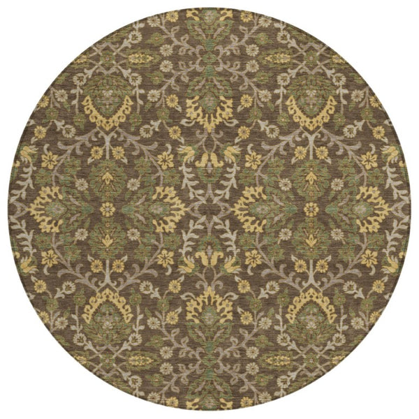 8 Ft Round Geometric Polyester Rug Washable Stain Resistant for Patio or Kitchen