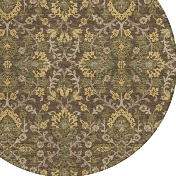 HomeRoots 8 Ft Round Geometric Polyester Rug Washable Stain Resistant for Patio or Kitchen 734354