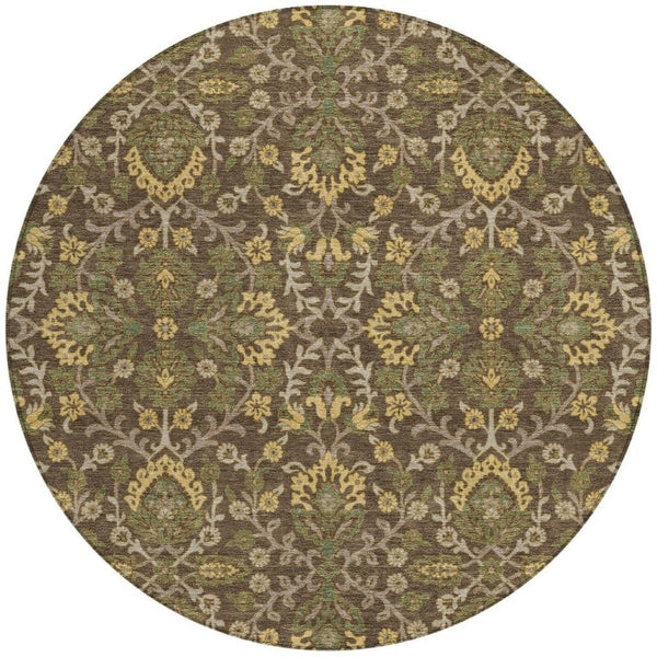 8 Ft Round Geometric Polyester Rug Washable Stain Resistant for Patio or Kitchen