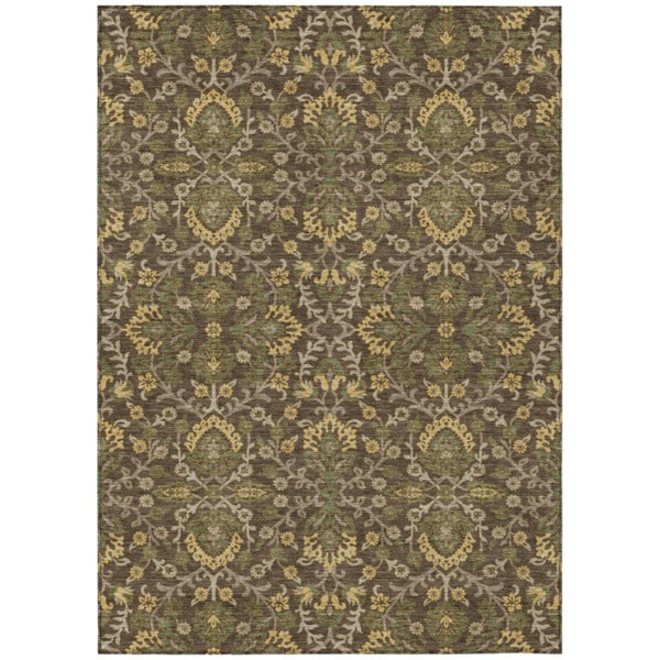 9x12 Chocolate Brown Geometric Polyester Area Rug Washable for Indoor Outdoor Use