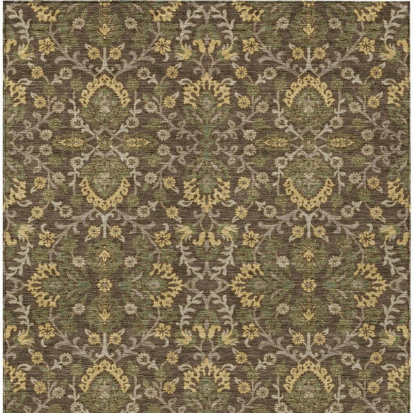9x12 Chocolate Brown Geometric Polyester Area Rug Washable for Indoor Outdoor Use