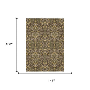 9x12 Chocolate Brown Geometric Polyester Area Rug Washable for Indoor Outdoor Use