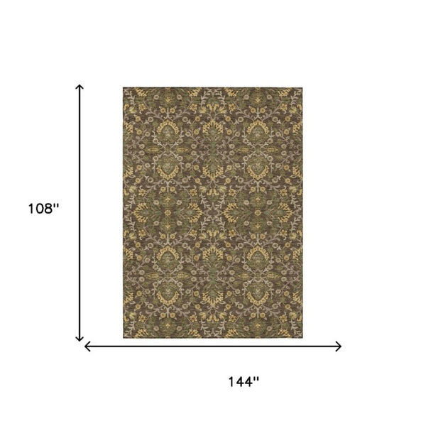 9x12 Chocolate Brown Geometric Polyester Area Rug Washable for Indoor Outdoor Use