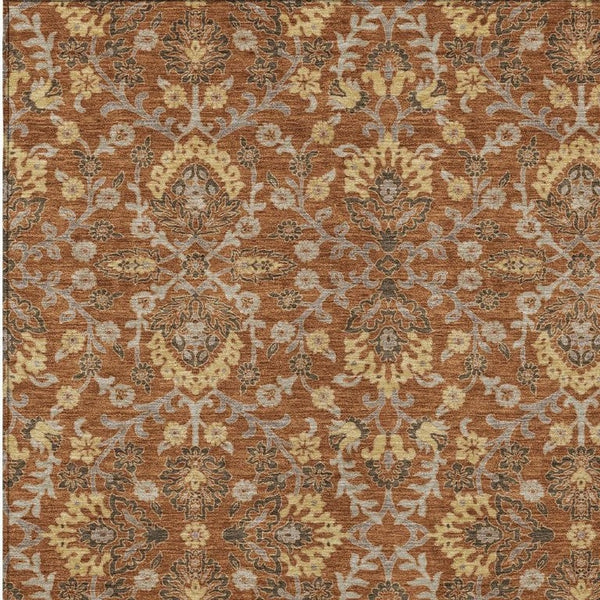 HomeRoots 5 X 8 Copper Orange Geometric Polyester Area Rug Washable for Patio and Living Room 734359