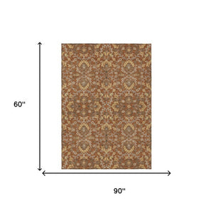 5 X 8 Copper Orange Geometric Polyester Area Rug Washable for Patio and Living Room