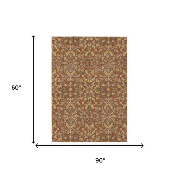 5 X 8 Copper Orange Geometric Polyester Area Rug Washable for Patio and Living Room