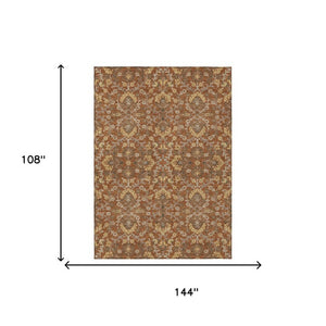 9x12 Copper Orange Geometric Polyester Area Rug for Indoor Outdoor Living Spaces