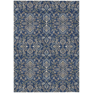 5x8 Navy Geometric Polyester Area Rug Washable Stain Resistant Indoor Outdoor Patio Use