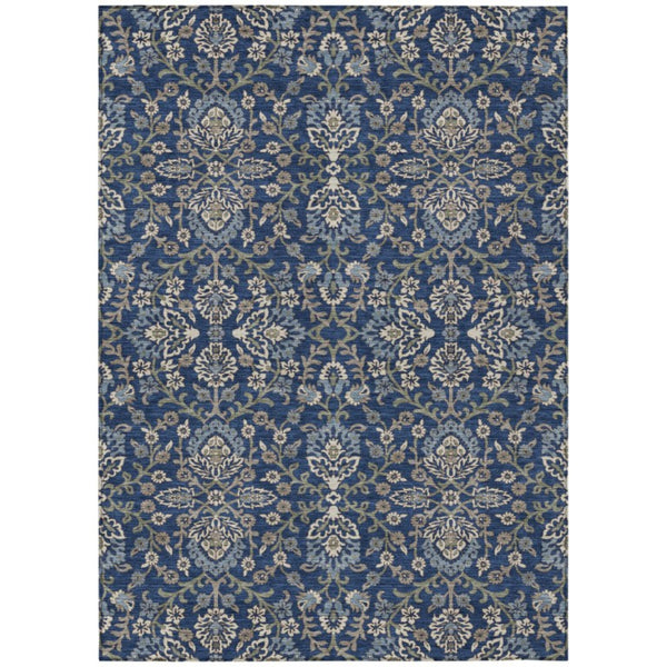 5x8 Navy Geometric Polyester Area Rug Washable Stain Resistant Indoor Outdoor Patio Use